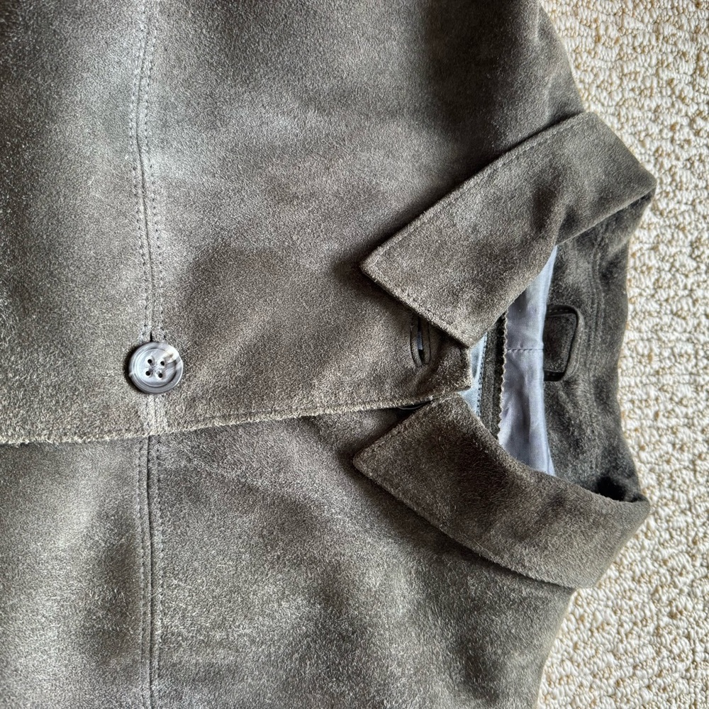 Banana Republic Olive Brown Suede Leather Single Breasted Jacket Coat - Picture 5 of 11